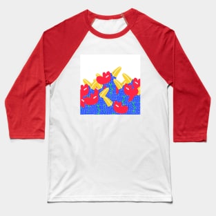 Blue funny birds with red flowers, version2 Baseball T-Shirt